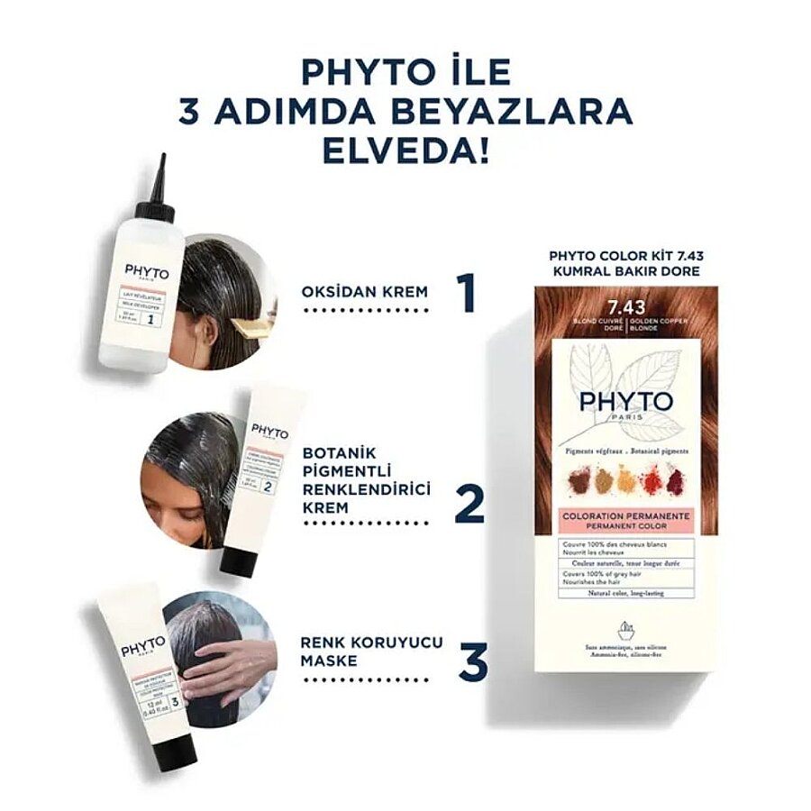 Phyto Phytocolor 7.43 Copper Golden Blonde Hair Dye 2 Pack