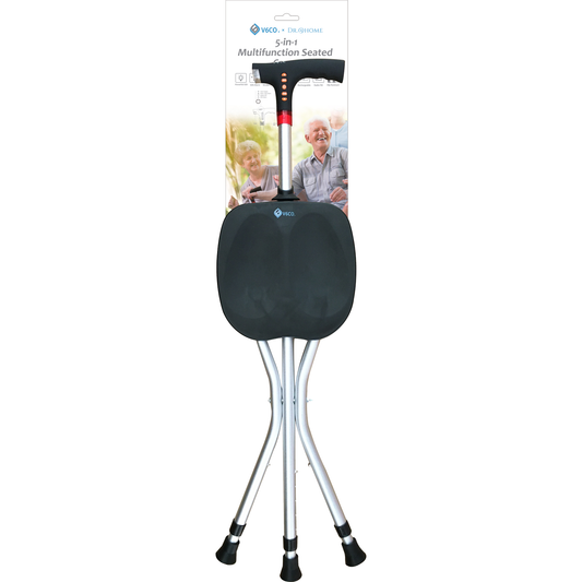 V6CO Heavy Duty 5-in-1 Multi-Function Seated Walking Cane with Adjustable Height Canes & Walking Sticks Pasteur Pharmacy