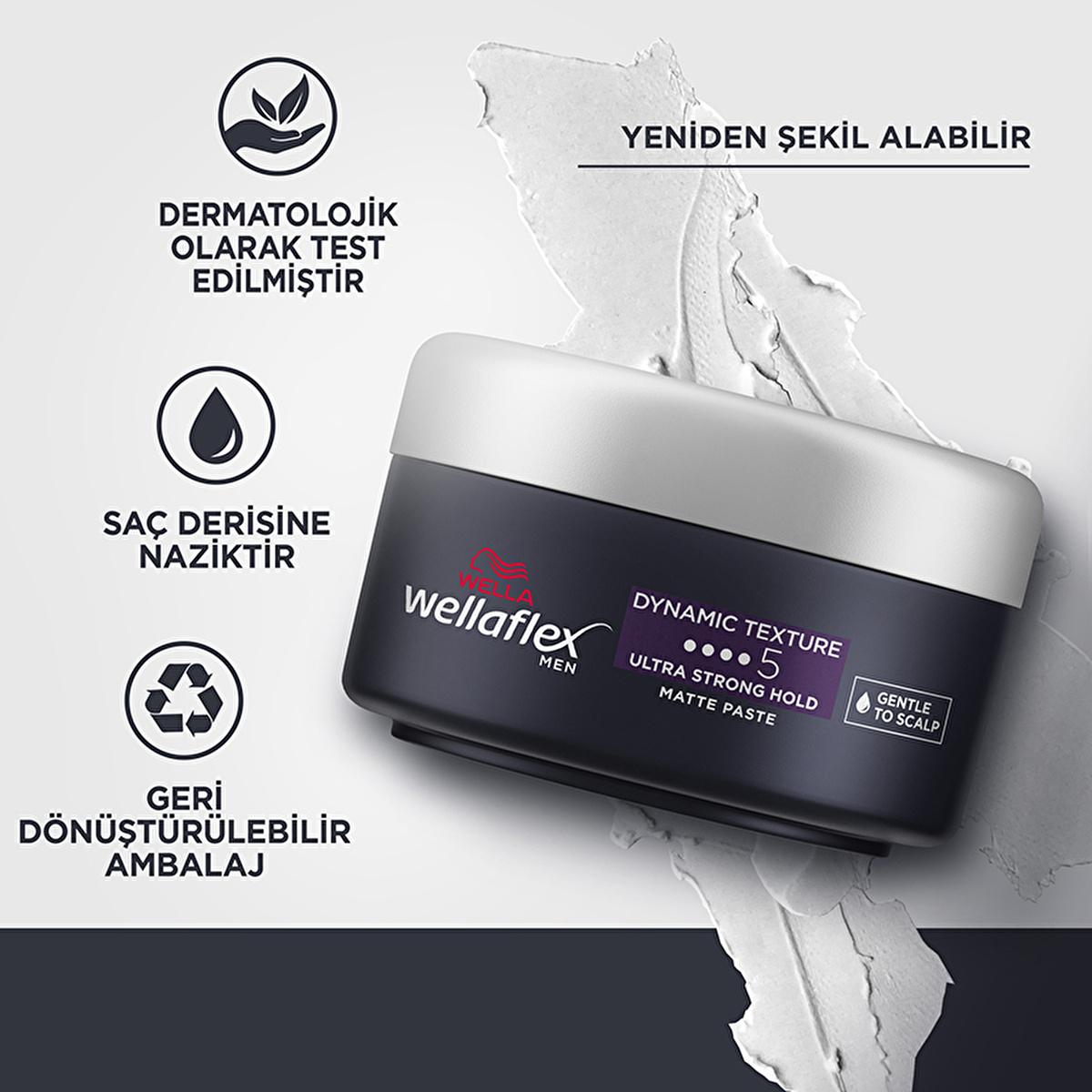 Pasta mate para peinar Wella Wellaflex Men Dynamic Texture - Cera para el cabello de fijación ultra fuerte | 75 ml