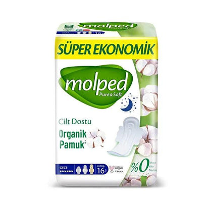 Toallas sanitarias nocturnas Molped Pure & Soft Super Eco - 16 unidades | Algodón orgánico