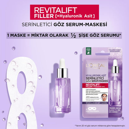 Masque yeux refroidissant à l'acide hyaluronique Revitalift Filler de L'Oréal Paris - Masque en tissu anti-âge et hydratant pour les cernes et les ridules
