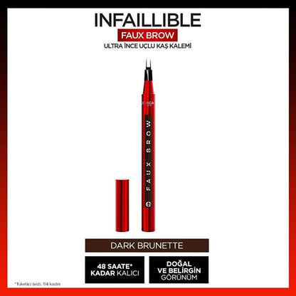 L'Oréal Paris Infaillible Faux Brow : Crayon à sourcils ultra-fin brun foncé pour une définition naturelle, longue tenue, anti-bavures et résistante à l'eau