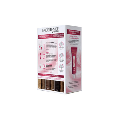 L'Oréal Paris Excellence Crème Coloration Permanente - 6 Châtain Clair : 100% couverture des cheveux blancs, enrichie en kératine et céramide pour une couleur riche et longue tenue