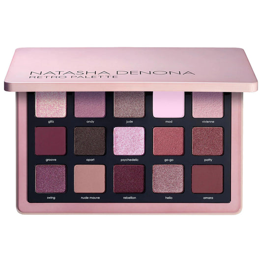 Palette de fards à paupières Retro de Natasha Denona : 15 teintes romantiques bordeaux, mauves et pigmentées - Créez des looks rétro époustouflants - Sans cruauté envers les animaux et recyclable