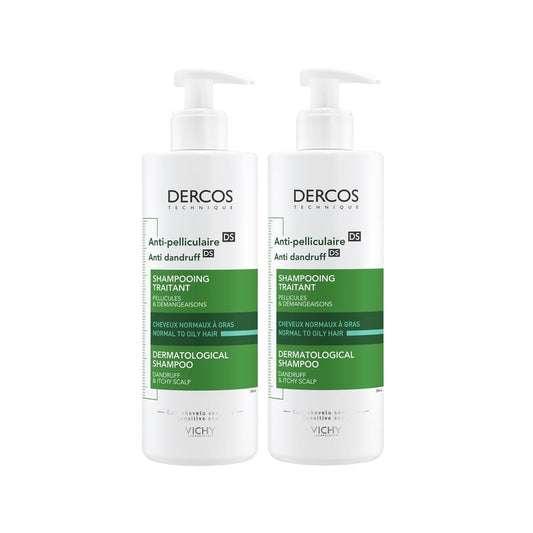 Shampooing antipelliculaire Vichy Dercos pour cheveux normaux à gras - 2 x 390 ml - Testé sous contrôle dermatologique