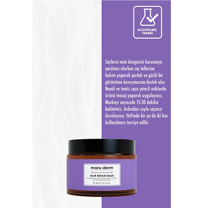 Masque réparateur capillaire Maruderm : Soin hydratant profond à l'huile d'argan et de coco pour cheveux secs et abîmés - Force et brillance