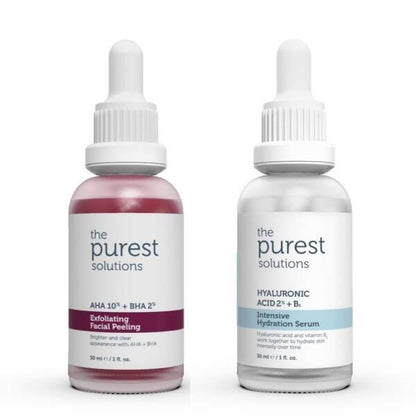 Set de cuidado de la piel para piel seca de The Purest Solutions: Sérum exfoliante AHA BHA y sérum hidratante de ácido hialurónico
