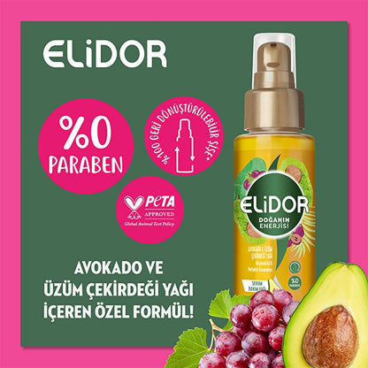Sérum capilar de aceite de aguacate y semilla de uva Elidor: brillo y fuerza - Aceite capilar natural ligero, sin parabenos