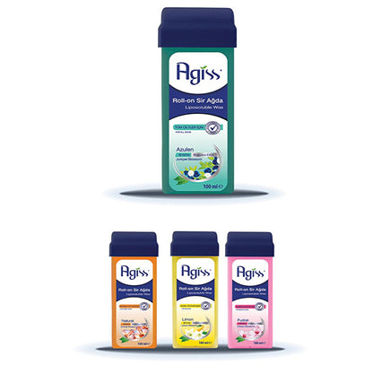 Cire dépilatoire roll-on Agiss à l'azulène : résine 100 % naturelle, sans sucre, application facile pour tous types de peau