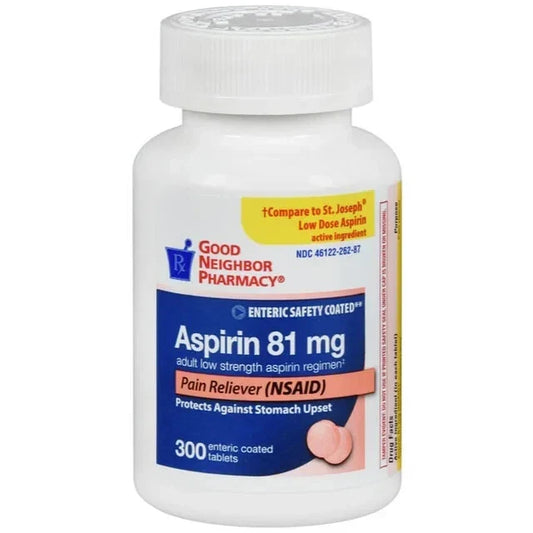 GNP Low Dose Aspirin 81 mg, Enteric Coated Tablets (300 Count) Medicine & Drugs Pasteur Pharmacy