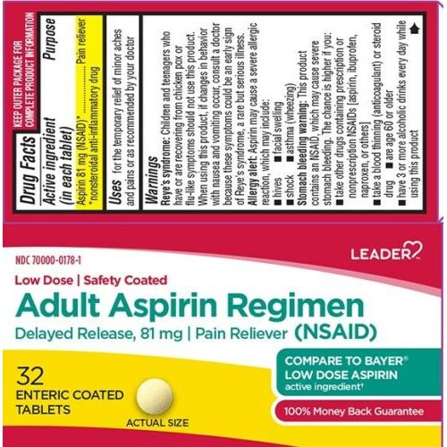 Leader Adult Aspirin Regimen Enteric Coated Tabs 32ct Health Care Pasteur Pharmacy