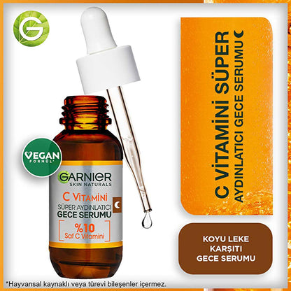 Sérum facial de vitamina C de Garnier - Sérum de noche iluminador y antiedad con ácido hialurónico