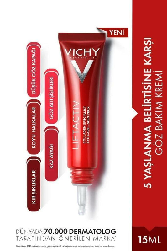 Crème contour des yeux anti-âge Vichy Liftactiv Collagen Specialist - Réduit les ridules et les rides, 15 ml