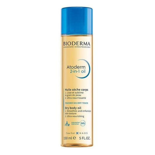 Huile corporelle 2-en-1 Bioderma Atoderm pour la prévention des vergetures et l'hydratation - 150 ml, non grasse, soin de la peau pour la grossesse