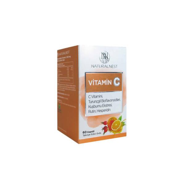 Naturalnest Vitamin C Supplement - 1000mg per 2 Capsules, 60 Count - Immune System Support & Antioxidant Supplement