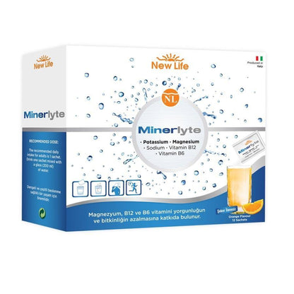 Complément alimentaire New Life Minerlyte – Riche en minéraux et vitamines, goût orange, 12 sachets unidoses