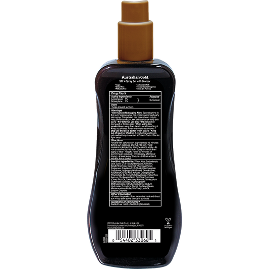 Australian Gold SPF 4 Spray Gel Bronzer 8 fl oz Skin Care Pasteur Pharmacy