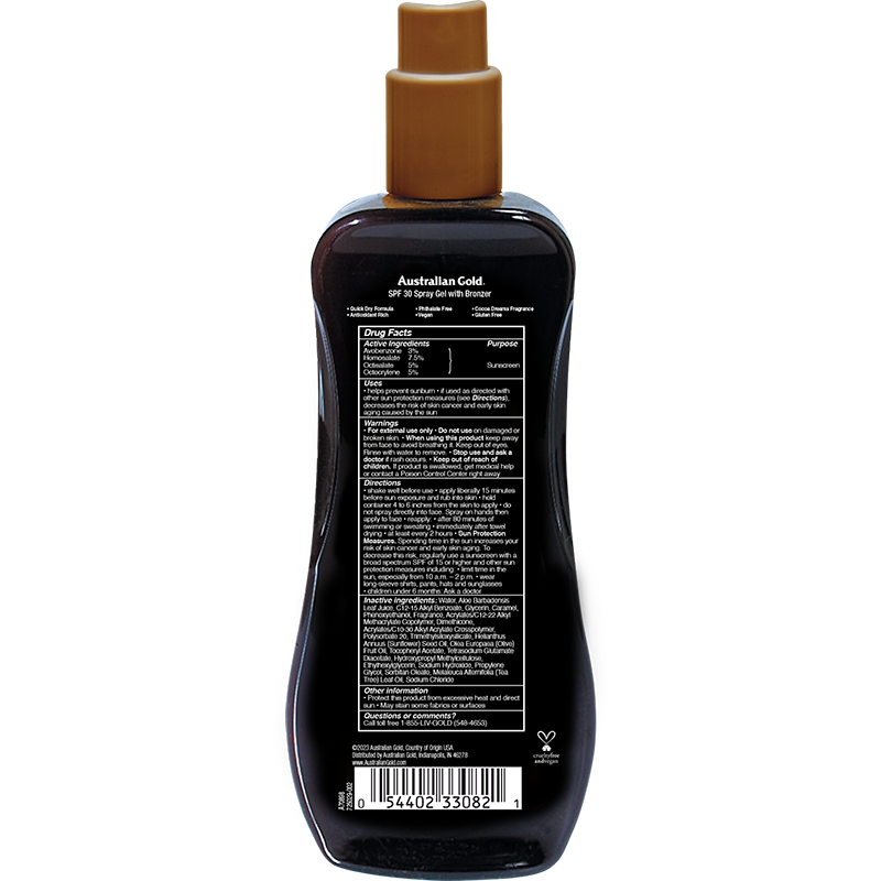 Australian Gold SPF 30 Spray Gel Bronzer 8 fl oz Skin Care Pasteur Pharmacy