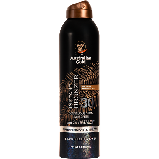 Australian Gold SPF 30 Continuous Spray Bronzer Shimmer 6 oz Skin Care Pasteur Pharmacy