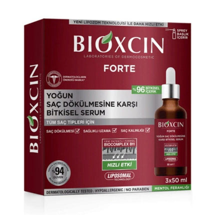 Sérum capilar Bioxcin Forte - Tratamiento anticaída para la pérdida intensa de cabello, 3x50ml