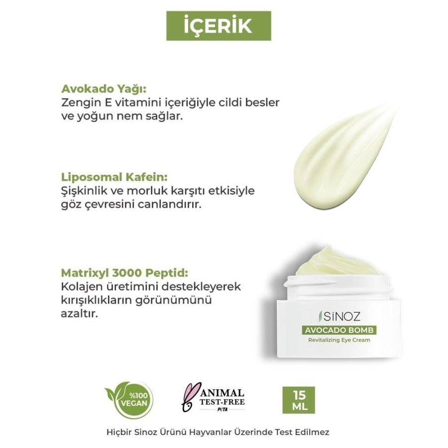 Crema revitalizante para el contorno de ojos Sinoz Avocado Bomb para líneas de expresión 15ml