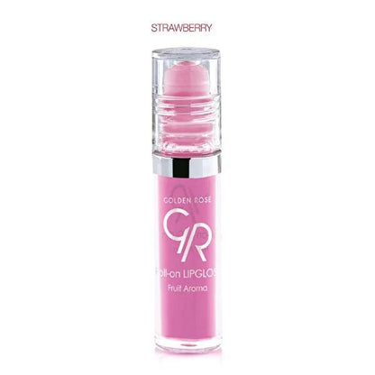 Brillo labial Roll-on Golden Rose - Aroma frutal, 3.4 ml, Sabor fresa