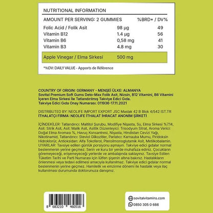 Sovital Detomax Vinaigre de cidre de pomme Soutien métabolique 60 gommes
