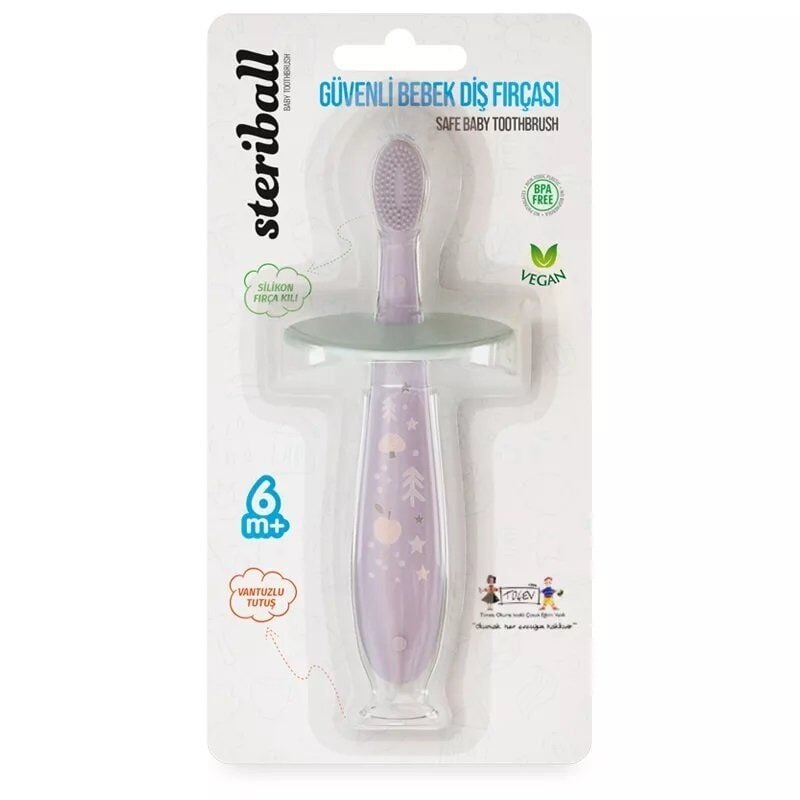 Brosse à dents pour bébé Steriball Safe avec collerette de sécurité violette