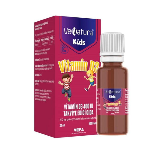 Venatura Kids Vitamin D3 400 IU: Support Bone Health & Immunity - Easy Liquid Drops for Children Ages 2-10