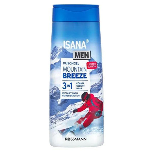 Gel de ducha 3 en 1 Isana Men - Aroma refrescante de brisa de montaña, dermatológicamente probado, pH equilibrado para pieles sensibles