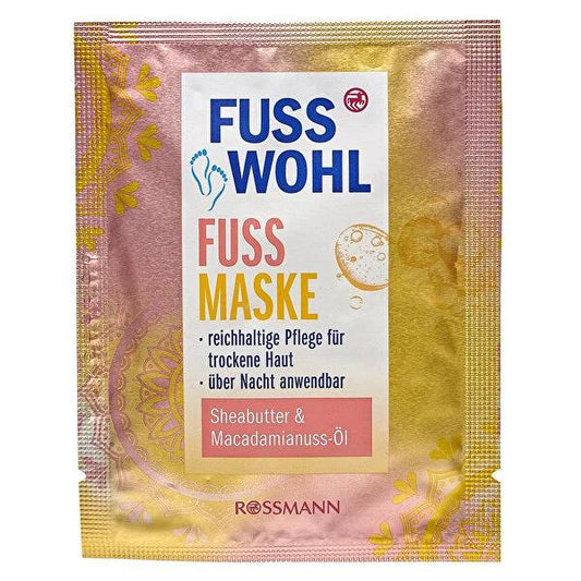 Mascarilla para pies Fusswohl: Manteca de karité y aceite de macadamia para pies secos - Tratamiento hidratante intensivo de noche