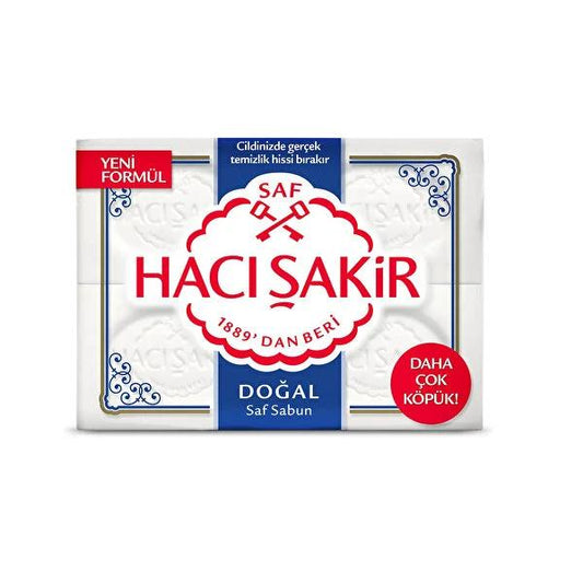 Jabón en barra natural Hacı Şakir - Suave, hidratante y de limpieza profunda para piel sensible, paquete de 4