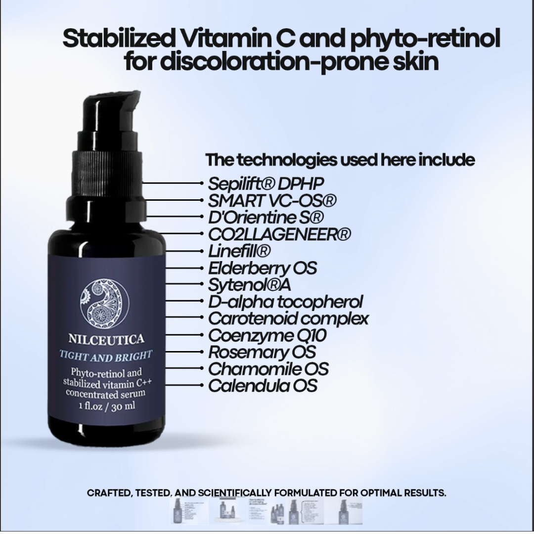 NILCEUTICA TIGHT AND BRIGHT, an Advanced Gentle Phyto-Retinol and Vitamin C Face Serum, 12 Innovative Technologies, 55% High-Performance Cosmeceuticals Anti-Aging Best Anti-aging Serum for Hyperpigmentation NILCEUTICA