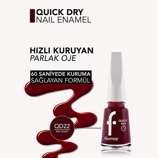 Esmalte de uñas de secado rápido Flormar - Pigmentación intensa para mujeres | 022 Velvet