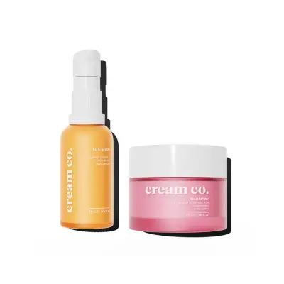 Set de cuidado facial hidratante Cream Co.: Suero SOS + Crema hidratante | Vegano, iluminador, antienvejecimiento, repara la barrera cutánea, unifica el tono de la piel