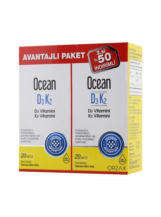 Ocean Vitamin D3 Supplement D3K2 Drops 20ml - Liquid Vitamin D3 for Bone and Cardiovascular Health