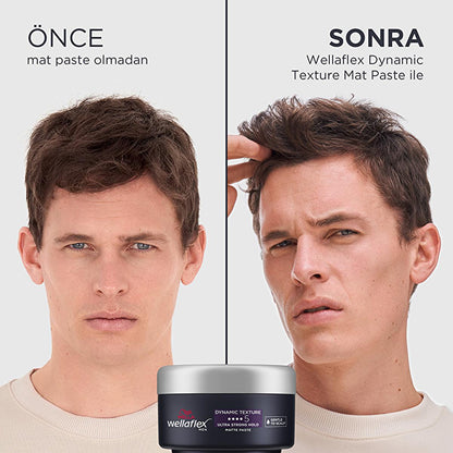 Pasta mate para peinar Wella Wellaflex Men Dynamic Texture - Cera para el cabello de fijación ultra fuerte | 75 ml