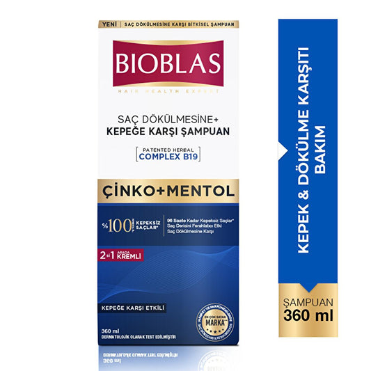 Shampoing antipelliculaire Bioblas au zinc et au menthol pour le traitement de la chute des cheveux - 360 ml