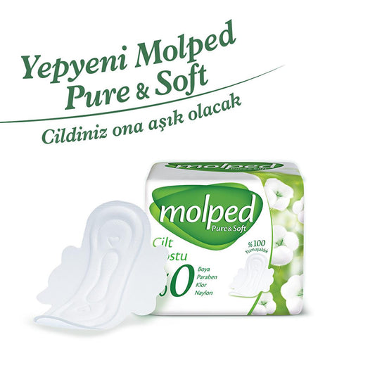 Molped Pure & Soft : Serviettes hygiéniques en coton biologique pour peaux sensibles - Serviettes menstruelles hypoallergéniques, sans colorants et véganes