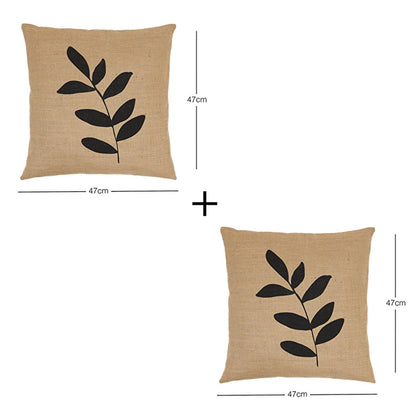 Ensemble de housses de coussin en jute Ocean Home - 2 motifs feuilles 50x50 cm - Fibre naturelle, style bohème, housses de coussin décoratives rustiques
