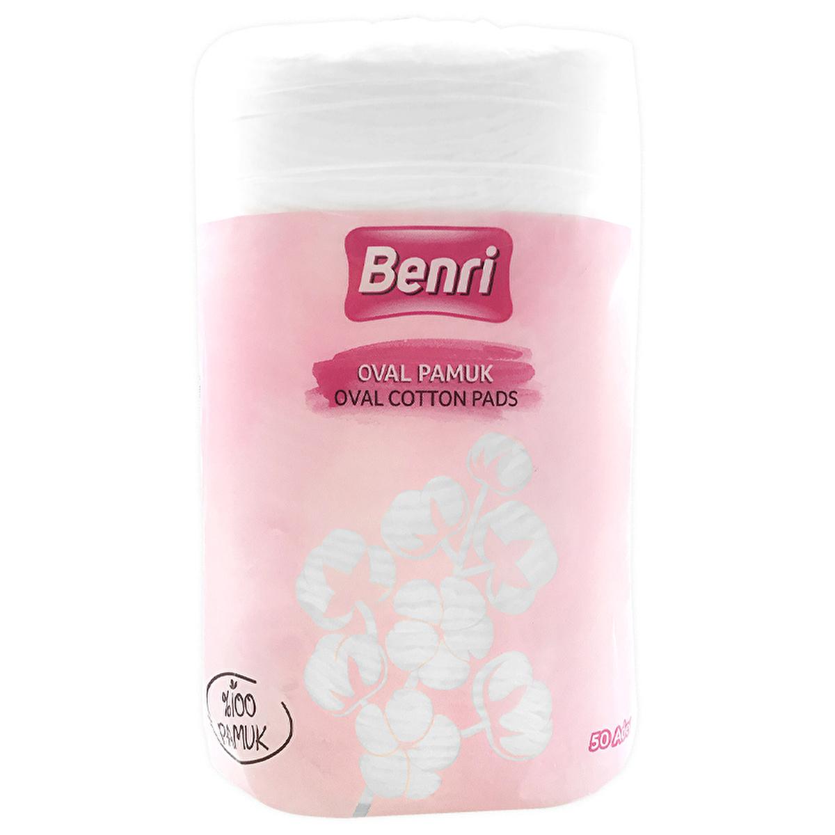 Benri Oval Cotton Pads 50 Count - Gentle Makeup Removal & Nail Care for Sensitive Skin