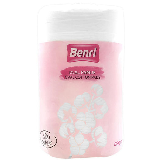 Benri Oval Cotton Pads 50 Count - Gentle Makeup Removal & Nail Care for Sensitive Skin