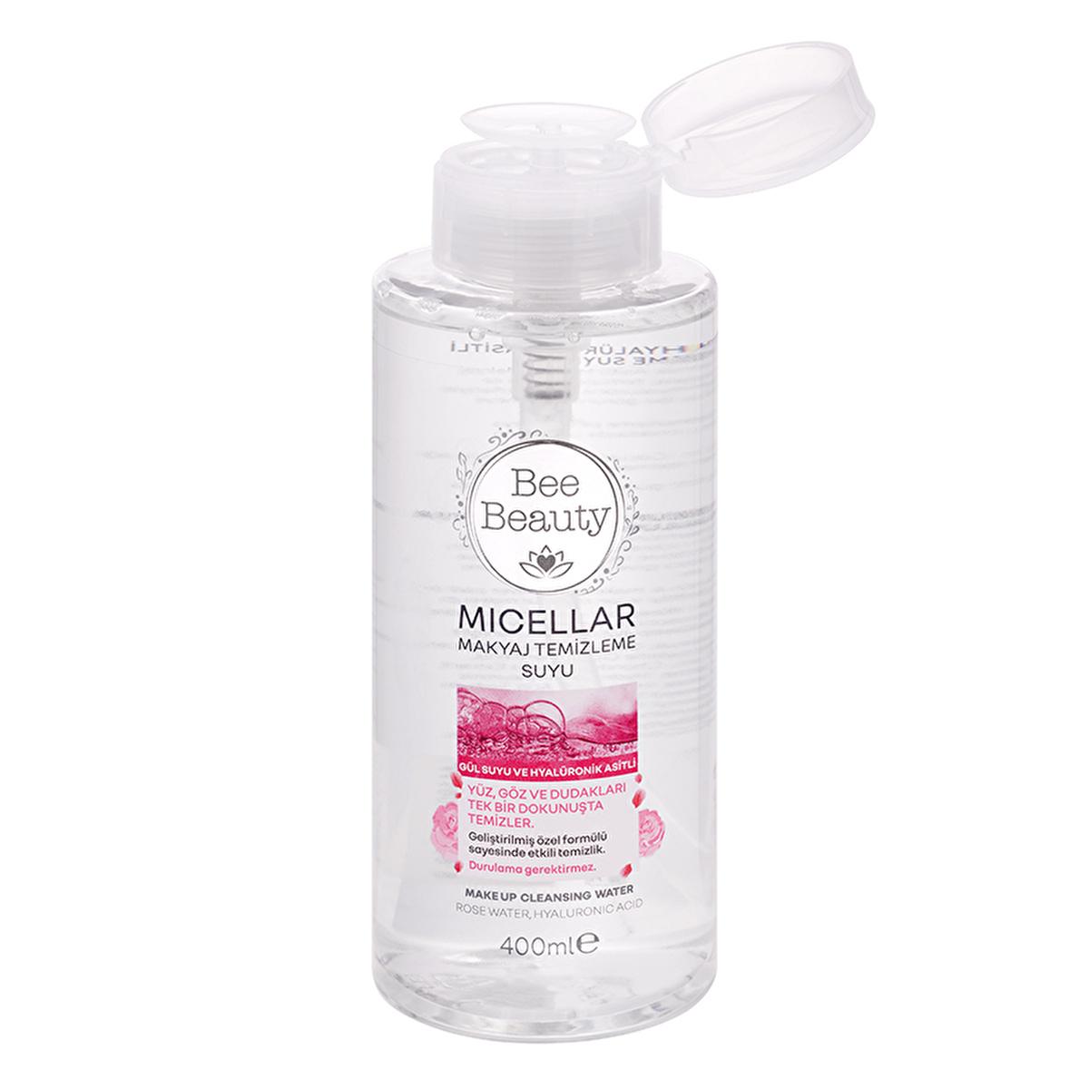 Eau micellaire Bee Beauty - Rose & Acide hyaluronique - Démaquillant doux, nettoyant visage hydratant, 400 ml