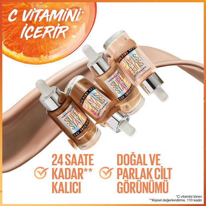 Base de maquillaje Maybelline Super Stay Skin Tint: Vitamina C, 24H de duración, hidratante, iluminadora - Tinte de piel con acabado natural