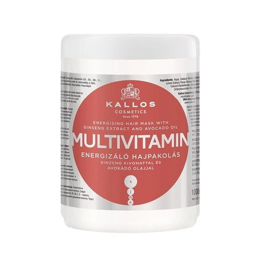 Masque capillaire multivitaminé Kallos Cosmetics - Nourrissant et énergisant pour cheveux abîmés, 1000 ml