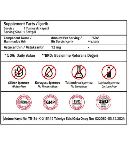 Complément alimentaire Validus Astaxanthine 12 mg, 30 capsules