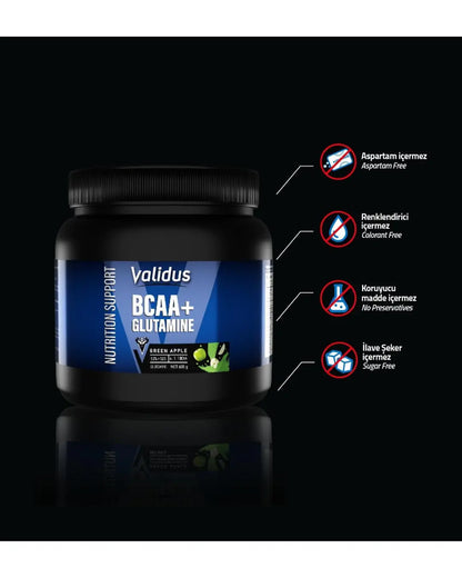 Suplemento de aminoácidos Validus BCAA sabor manzana verde 600 g