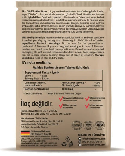 Sobre de líquido de bentonita Validus 10000 mg, paquete de 30 unidades