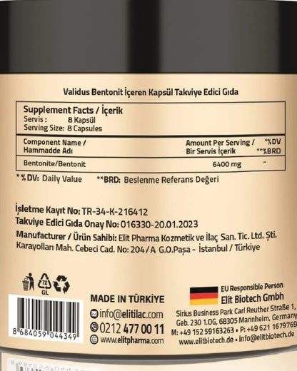 Suplemento dietético de bentonita Validus 6400 mg 240 cápsulas
