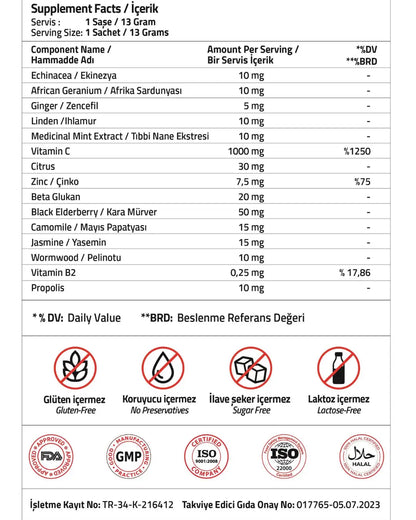 Validus C Mélange pour boisson aux herbes chaudes pour un soutien quotidien 12 sachets
